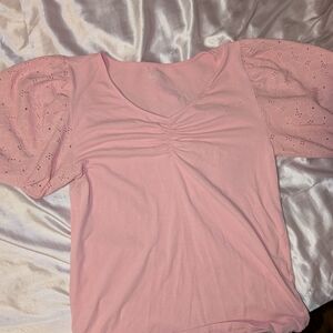 LOFT Blush Eyelet Sleeve Blouse